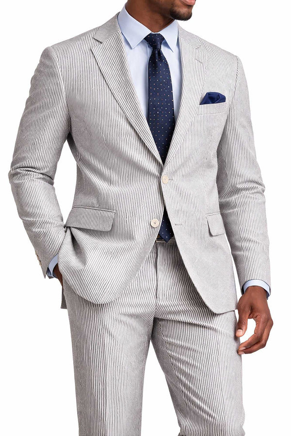 Men's Seersucker Striped Suit 2-PC Modern-Fit, Adjustable Waist, Free Socks, BLACK