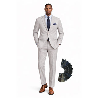 Men's Seersucker Striped Suit 2-PC Modern-Fit, Adjustable Waist, Free Socks, BLACK