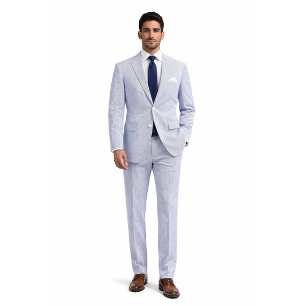 Men's Seersucker Striped Suit 2-PC Modern-Fit, Adjustable Waist, Free Socks