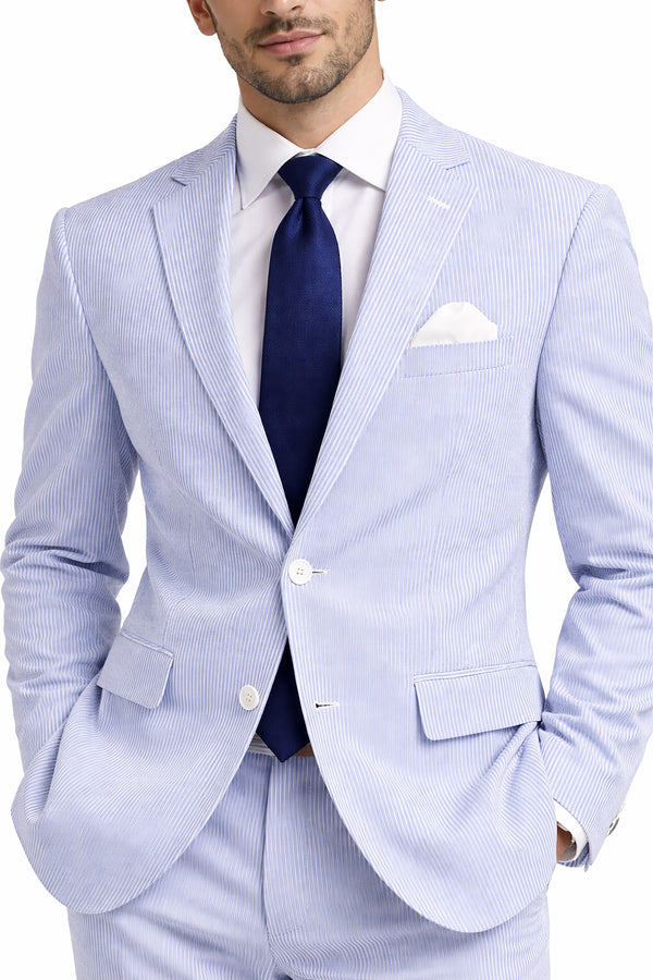 Men's Seersucker Striped Suit 2-PC Modern-Fit, Adjustable Waist, Free Socks