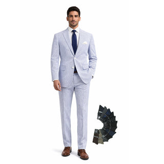 Men's Seersucker Striped Suit 2-PC Modern-Fit, Adjustable Waist, Free Socks