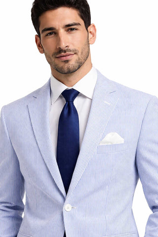 Men's Seersucker Striped Suit 2-PC Modern-Fit, Adjustable Waist, Free Socks