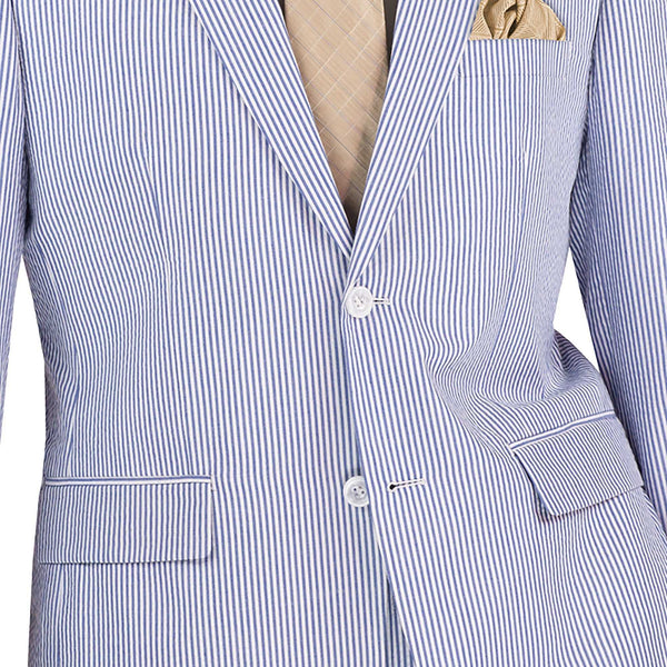 Men's Seersucker Striped Suit 2-PC Modern-Fit, Adjustable Waist, Free Socks
