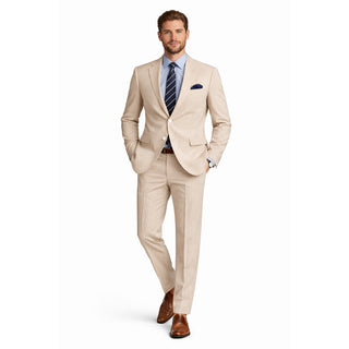 Men's Seersucker Striped Suit 2-PC Modern-Fit, Adjustable Waist, Free Socks, TAN