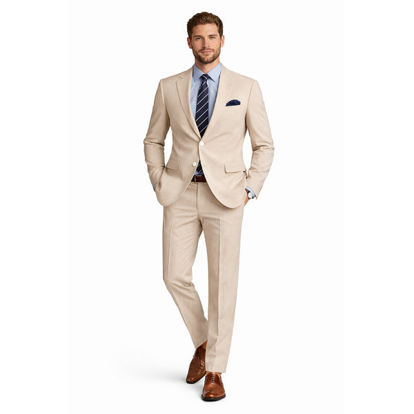 Men's Seersucker Striped Suit 2-PC Modern-Fit, Adjustable Waist, Free Socks, TAN