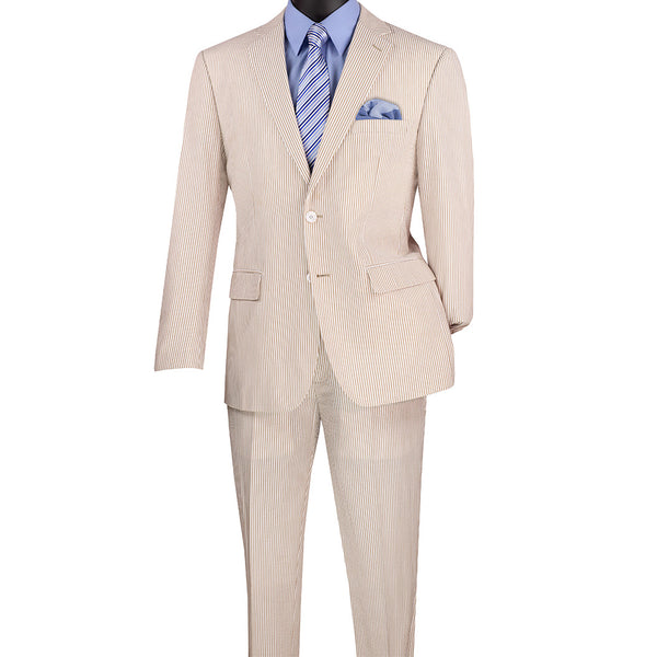 Men's Seersucker Striped Suit 2-PC Modern-Fit, Adjustable Waist, Free Socks, TAN