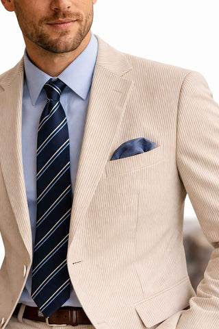Men's Seersucker Striped Suit 2-PC Modern-Fit, Adjustable Waist-Tan