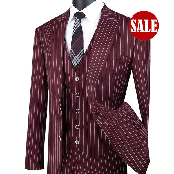 Luxurious Men's 3-Pieces Gangster Stripe Suit Assorted Colors Triple Blessings