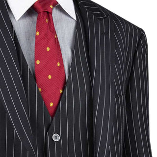 Luxurious Men's 3-Pieces Gangster Stripe Suit Black Triple Blessings