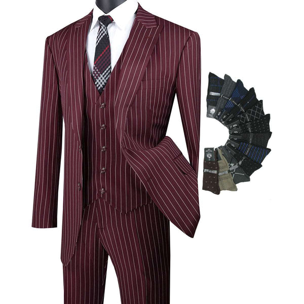 Luxurious Men's 3-Pieces Gangster Stripe Suit Triple Blessings