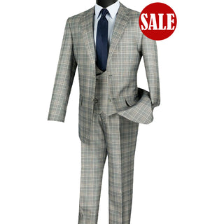 Luxurious Men's 3-Pieces Glen Plaid Suit - Gray Triple Blessings