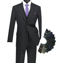 Luxurious Men's 3-Pieces Regular-Fit Windowpane Suit Black Triple Blessings