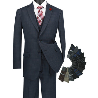 Luxurious Men's 3-Pieces Regular-Fit Windowpane Suit Triple Blessings