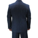 Luxurious Men's Double-Breasted Gangster Stripe Suit Blue Triple Blessings