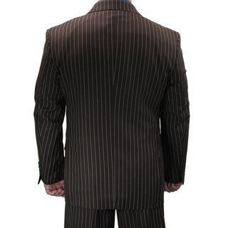 Luxurious Men's Double-Breasted Gangster Stripe Suit Brown Triple Blessings