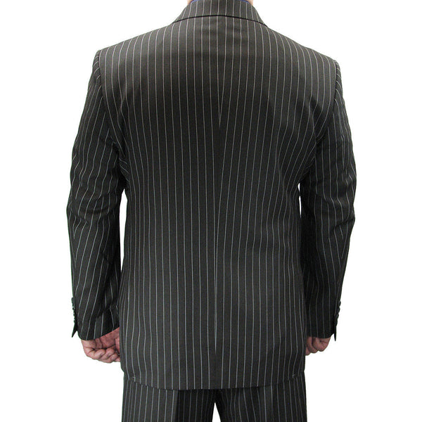 Luxurious Men's Double-Breasted Gangster Stripe Suit Charcoal Gray Triple Blessings