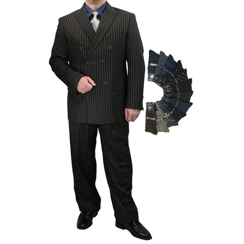 Luxurious Men's Double-Breasted Gangster Stripe Suit Triple Blessings