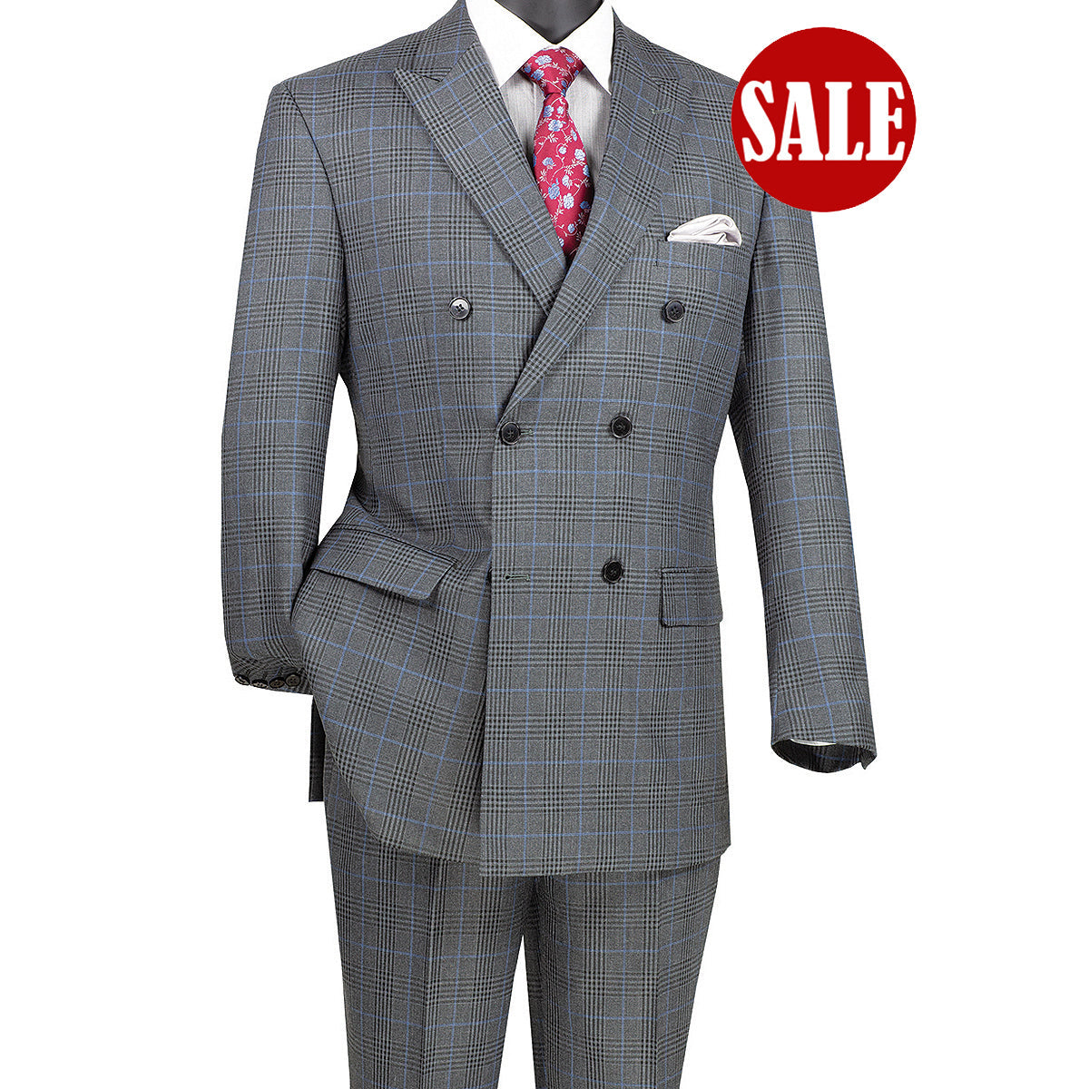 Modern Fit Double Breasted Glen Plaid Peak Lapel 2 Piece Suit Charcoal MDW-2 main image 1