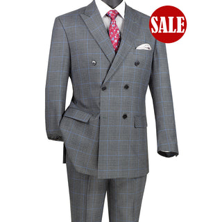 Luxurious Men's Double-Breasted Glen Plaid Suit Charcoal Triple Blessings