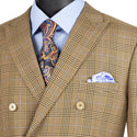 Luxurious Men's Double-Breasted Glen Plaid Suit Mocha Triple Blessings