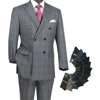 Luxurious Men's Double-Breasted Glen Plaid Suit Triple Blessings