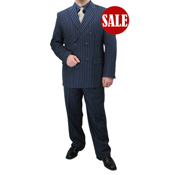 Luxurious Men's Gangster Stripe Suit - Blue Triple Blessings