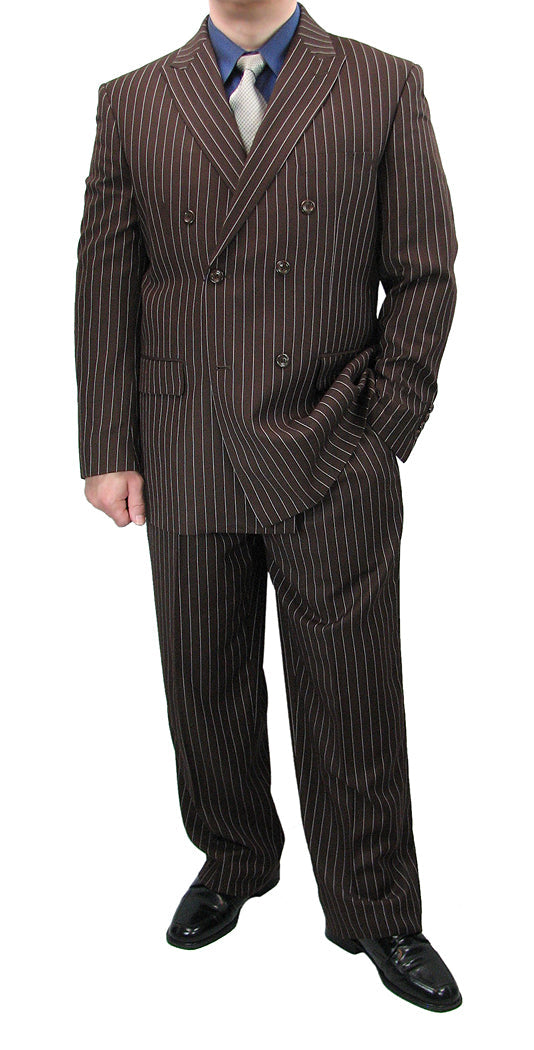 Luxurious Men's Gangster Stripe Suit - Brown Triple Blessings