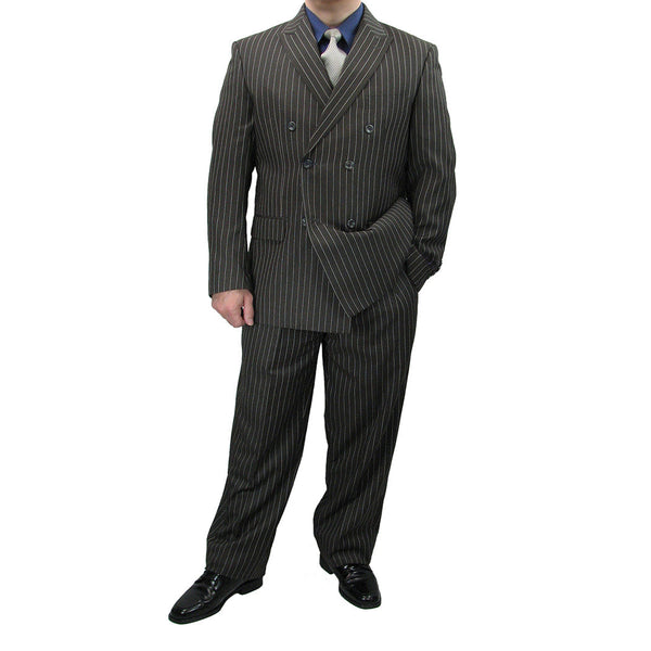 Luxurious Men's Gangster Stripe Suit Charcoal Gray Triple Blessings
