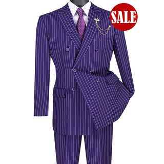 Luxurious Men's Gangster Stripe Suit Purple Triple Blessings