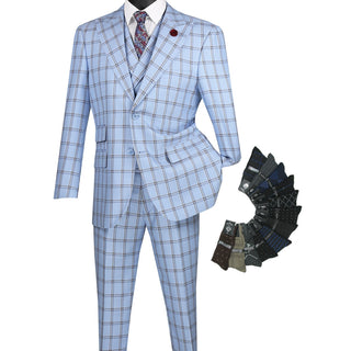 Luxurious Men's Modern-Fit 3-Piece Windowpane Suit Triple Blessings