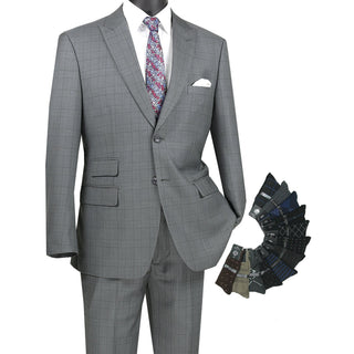 Luxurious Men's Modern-Fit Windowpane Suit Triple Blessings