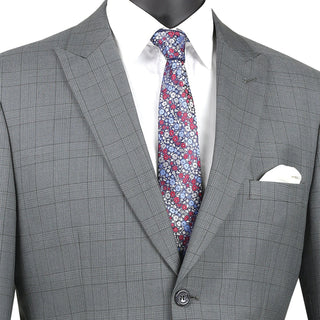 Luxurious Men's Modern-Fit Windowpane Suit Triple Blessings