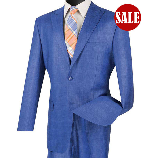 Luxurious Men's Regular-Fit Glen Plaid Suit Blue Triple Blessings