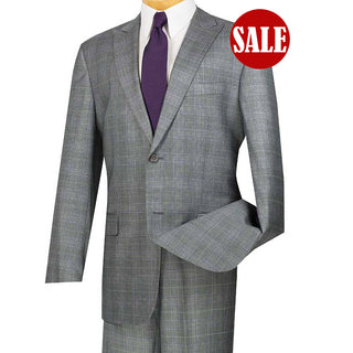 Luxurious Men's Regular-Fit Glen Plaid Suit Gray Triple Blessings