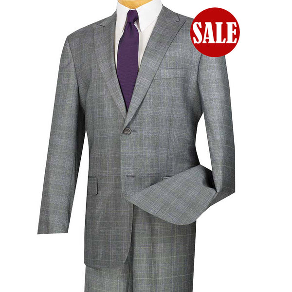 Luxurious Men's Regular-Fit Glen Plaid Suit Gray Triple Blessings