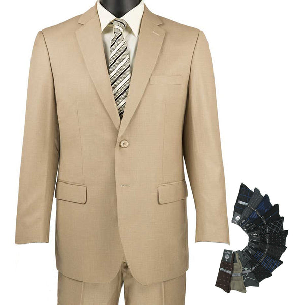 Luxurious Men's Regular-Fit Textured Weave Suit Beige Triple Blessings