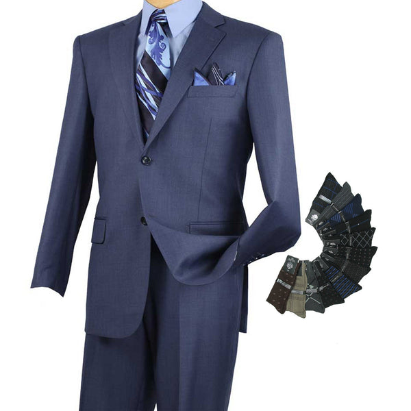 Luxurious Men's Regular-Fit Textured Weave Suit Blue Triple Blessings