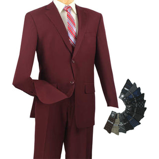 Luxurious Men's Regular-Fit Textured Weave Suit Burgundy Triple Blessings