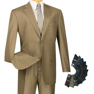 Luxurious Men's Regular-Fit Textured Weave Suit Taupe Triple Blessings