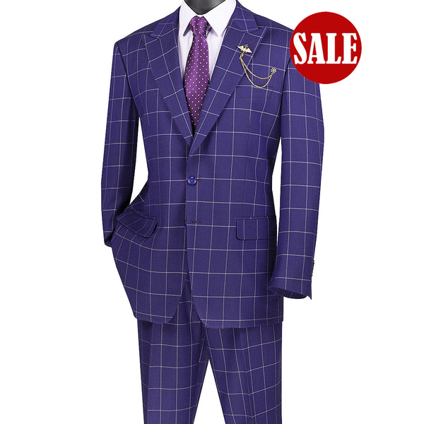 Luxurious Men's Regular-Fit Windowpane Suit Assorted Color Triple Blessings