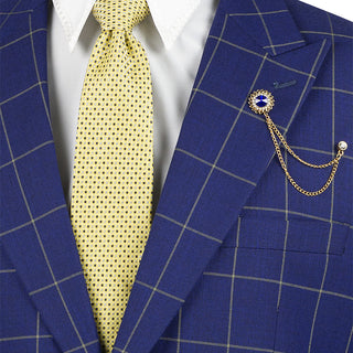 Luxurious Men's Regular-Fit Windowpane Suit Navy Triple Blessings