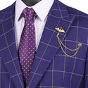 Luxurious Men's Regular-Fit Windowpane Suit Purple Triple Blessings