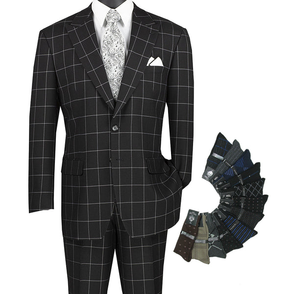 Luxurious Men's Regular-Fit Windowpane Suit Triple Blessings