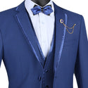 Luxurious Men's Slim-Fit 3-Piece Trimmed Lapel Textured Solid Suit Blue Triple Blessings