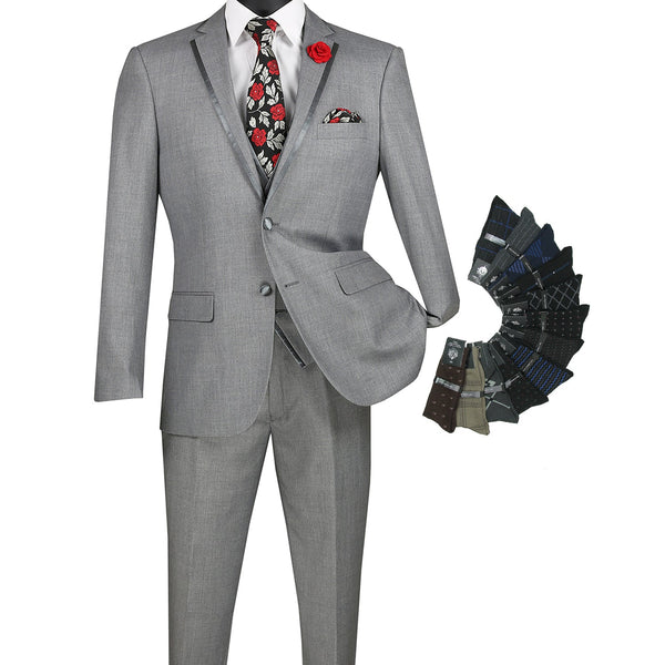 Luxurious Men's Slim-Fit 3-Piece Trimmed Lapel Textured Solid Suit Triple Blessings