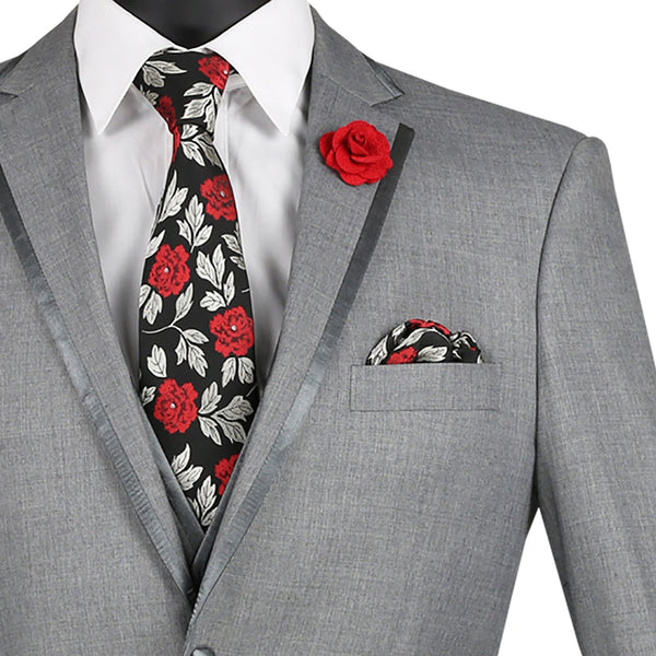 Luxurious Men's Slim-Fit 3-Piece Trimmed Lapel Textured Solid Suit Triple Blessings