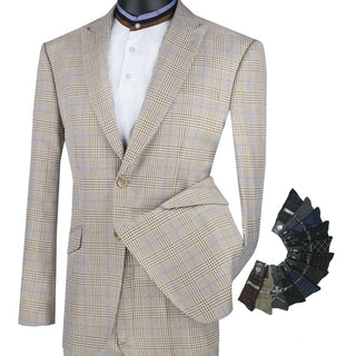 Luxurious Men's Slim-Fit Stretch Armhole Glen Plaid Suit Beige Triple Blessings