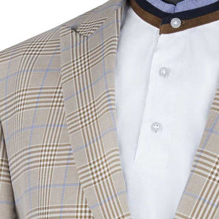 Luxurious Men's Slim-Fit Stretch Armhole Glen Plaid Suit Beige Triple Blessings