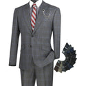 Luxurious Men's Slim-Fit Stretch Armhole Glen Plaid Suit Charcoal Gray Triple Blessings