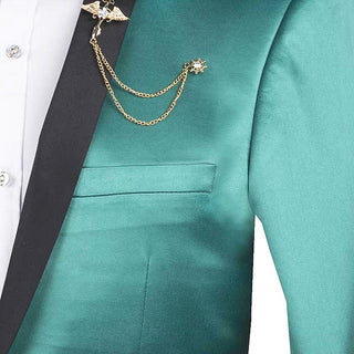 Luxurious Men's Slim-Fit Stretch Sateen Sport Coat Green Triple Blessings